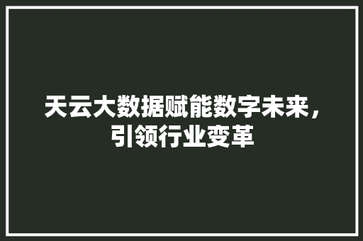 天云大数据赋能数字未来，引领行业变革
