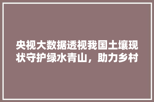 央视大数据透视我国土壤现状守护绿水青山，助力乡村振兴