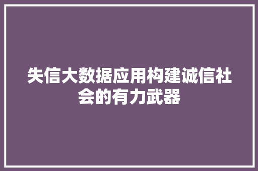 失信大数据应用构建诚信社会的有力武器