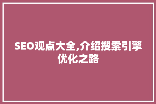 SEO观点大全,介绍搜索引擎优化之路 网站建设