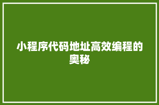 小程序代码地址高效编程的奥秘