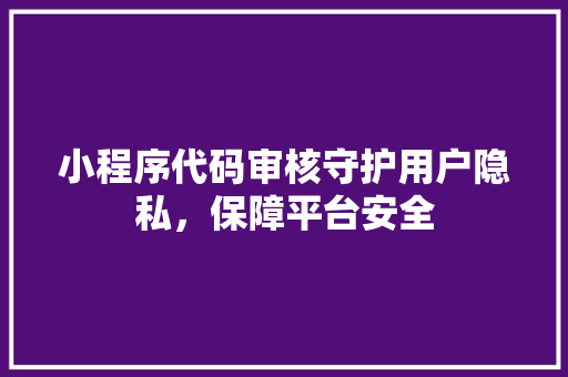 小程序代码审核守护用户隐私，保障平台安全