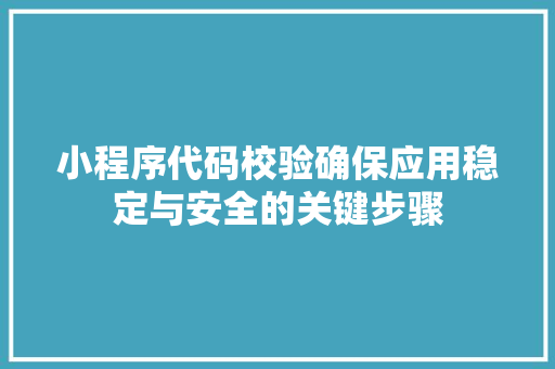 小程序代码校验确保应用稳定与安全的关键步骤