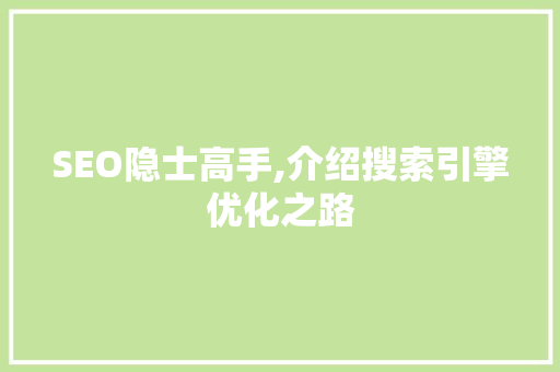 SEO隐士高手,介绍搜索引擎优化之路