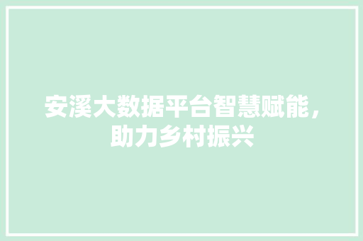 安溪大数据平台智慧赋能，助力乡村振兴