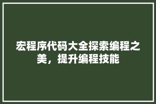 宏程序代码大全探索编程之美，提升编程技能