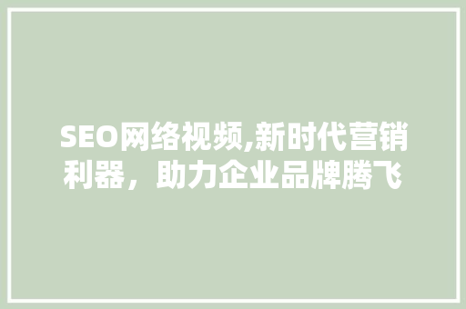 SEO网络视频,新时代营销利器，助力企业品牌腾飞 商务信函