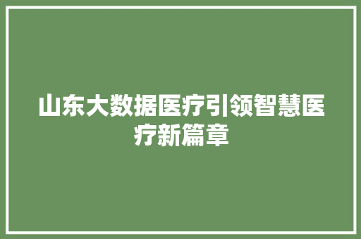 山东大数据医疗引领智慧医疗新篇章