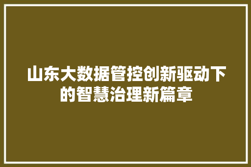 山东大数据管控创新驱动下的智慧治理新篇章