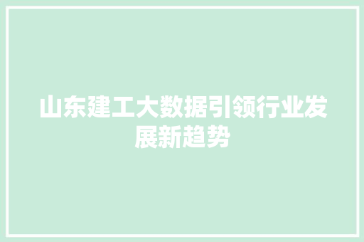 山东建工大数据引领行业发展新趋势