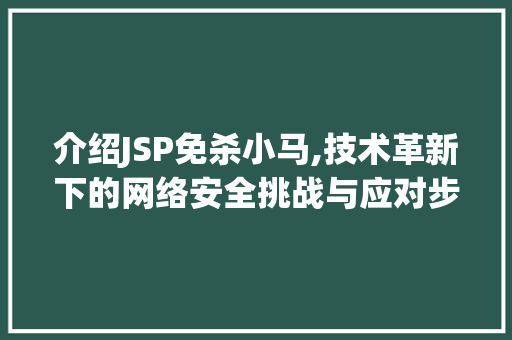 介绍JSP免杀小马,技术革新下的网络安全挑战与应对步骤 项目报告