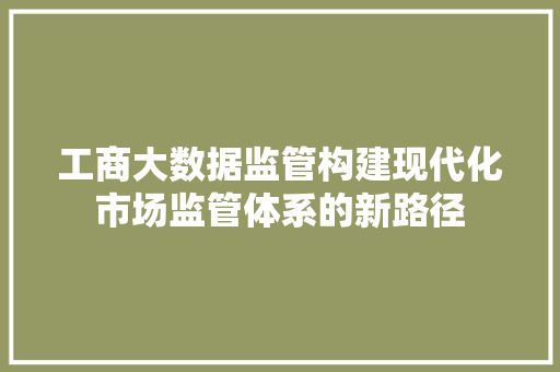 工商大数据监管构建现代化市场监管体系的新路径