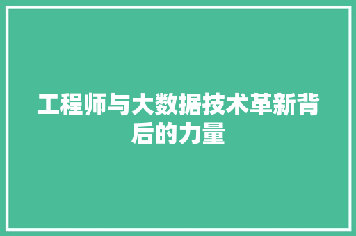 工程师与大数据技术革新背后的力量