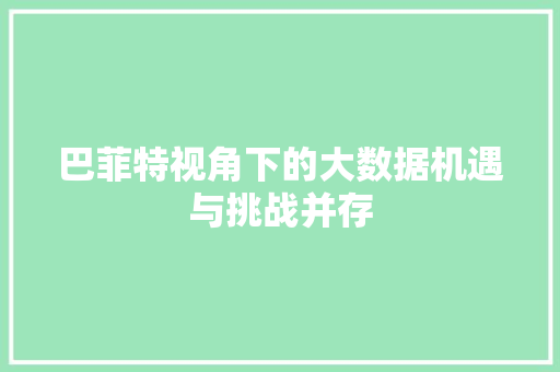 巴菲特视角下的大数据机遇与挑战并存