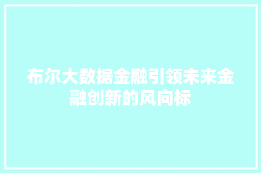 布尔大数据金融引领未来金融创新的风向标