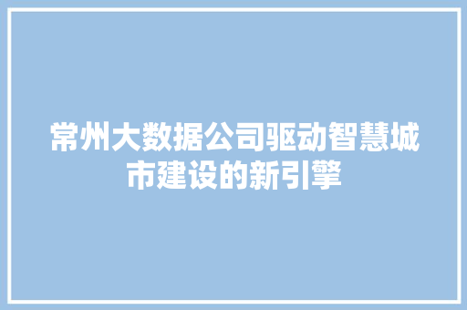 常州大数据公司驱动智慧城市建设的新引擎