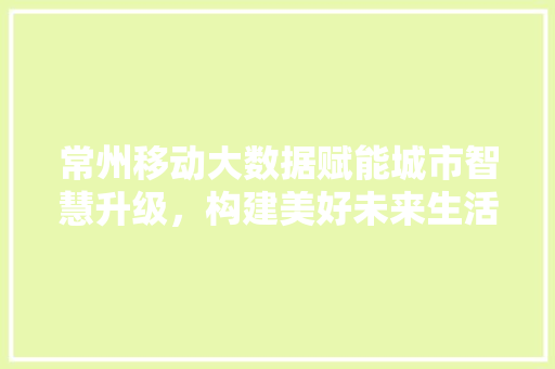 常州移动大数据赋能城市智慧升级，构建美好未来生活画卷
