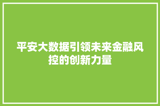 平安大数据引领未来金融风控的创新力量
