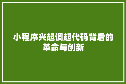 小程序兴起调起代码背后的革命与创新