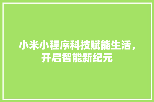 小米小程序科技赋能生活，开启智能新纪元