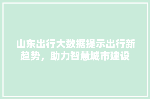 山东出行大数据提示出行新趋势，助力智慧城市建设