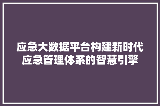 应急大数据平台构建新时代应急管理体系的智慧引擎