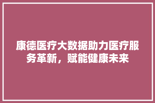 康德医疗大数据助力医疗服务革新，赋能健康未来