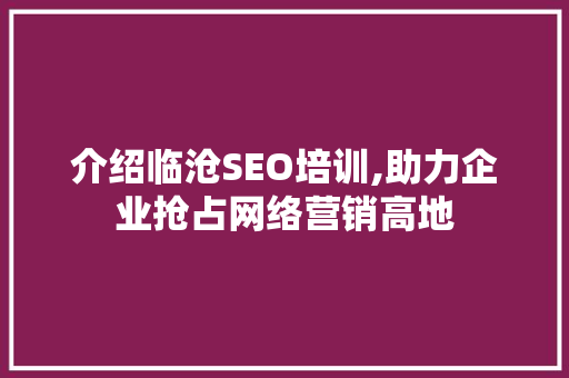 介绍临沧SEO培训,助力企业抢占网络营销高地
