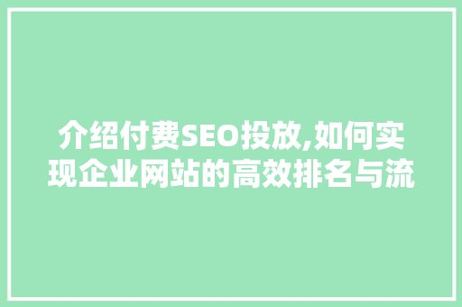 介绍付费SEO投放,如何实现企业网站的高效排名与流量提升 市场营销范文