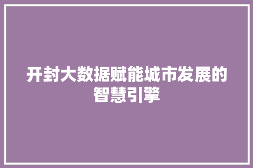 开封大数据赋能城市发展的智慧引擎