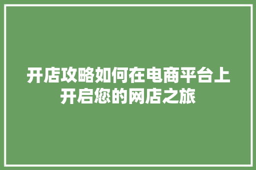 开店攻略如何在电商平台上开启您的网店之旅