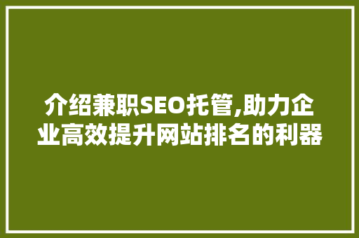 介绍兼职SEO托管,助力企业高效提升网站排名的利器 后端技术