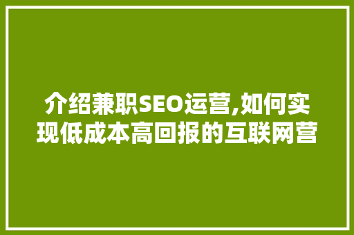 介绍兼职SEO运营,如何实现低成本高回报的互联网营销 网站建设