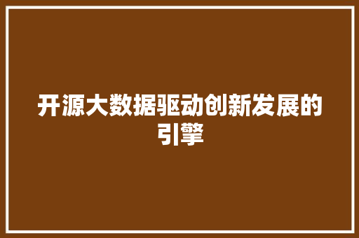 开源大数据驱动创新发展的引擎