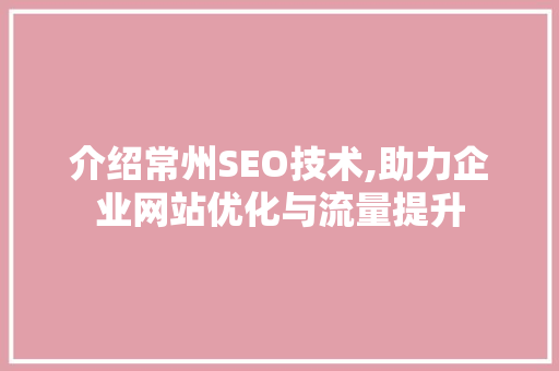 介绍常州SEO技术,助力企业网站优化与流量提升 前端技术