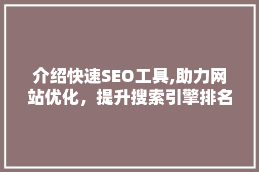 介绍快速SEO工具,助力网站优化，提升搜索引擎排名