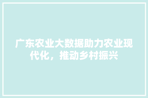 广东农业大数据助力农业现代化，推动乡村振兴