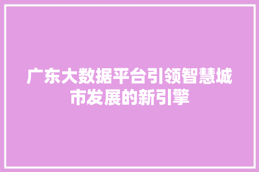 广东大数据平台引领智慧城市发展的新引擎