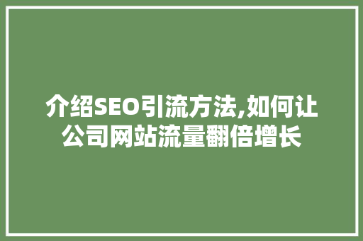 介绍SEO引流方法,如何让公司网站流量翻倍增长 后端技术