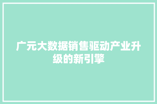 广元大数据销售驱动产业升级的新引擎