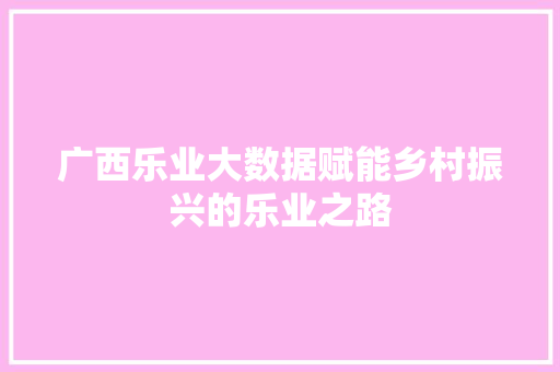广西乐业大数据赋能乡村振兴的乐业之路
