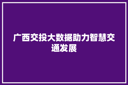 广西交投大数据助力智慧交通发展