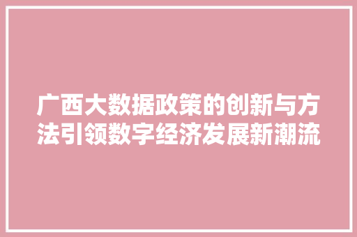 广西大数据政策的创新与方法引领数字经济发展新潮流