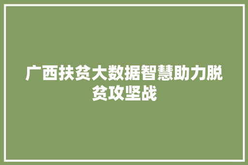 广西扶贫大数据智慧助力脱贫攻坚战