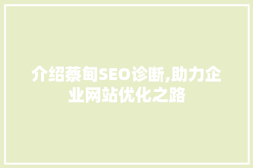 介绍蔡甸SEO诊断,助力企业网站优化之路 缓存Redis