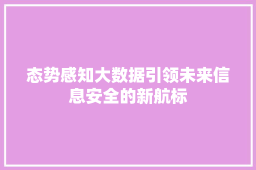态势感知大数据引领未来信息安全的新航标