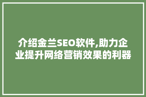 介绍金兰SEO软件,助力企业提升网络营销效果的利器