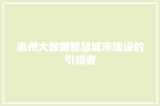 惠州大数据智慧城市建设的引领者