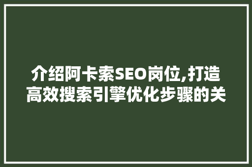介绍阿卡索SEO岗位,打造高效搜索引擎优化步骤的关键要素