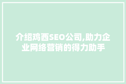 介绍鸡西SEO公司,助力企业网络营销的得力助手